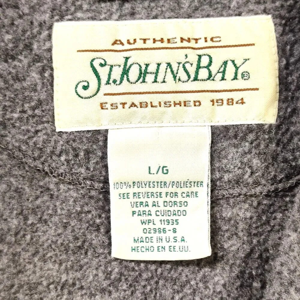 St. John’s Bay Men’s Large Gray Fleece Full Zip Vest Made in USA Polar Fleece